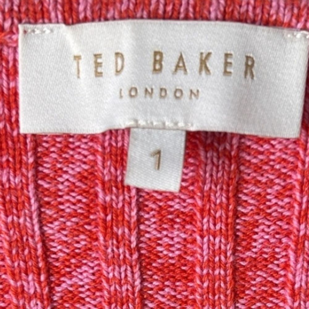 TED BAKER Demie Cross-front Cropped Knitted Top In Marled  Pink S Wool Cashmere - Picture 11 of 15
